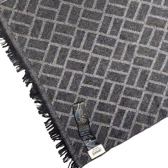 ARMANI COLLEZIONI Grey & Grey Rectangular Geometric Print Logo Embroidered Scarf - Picture 11 of 16
